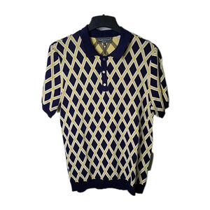 Paisley & Gray Men's Polo Shirt Knit Size L Slim Fit Blue/Yellow Preppy Golf